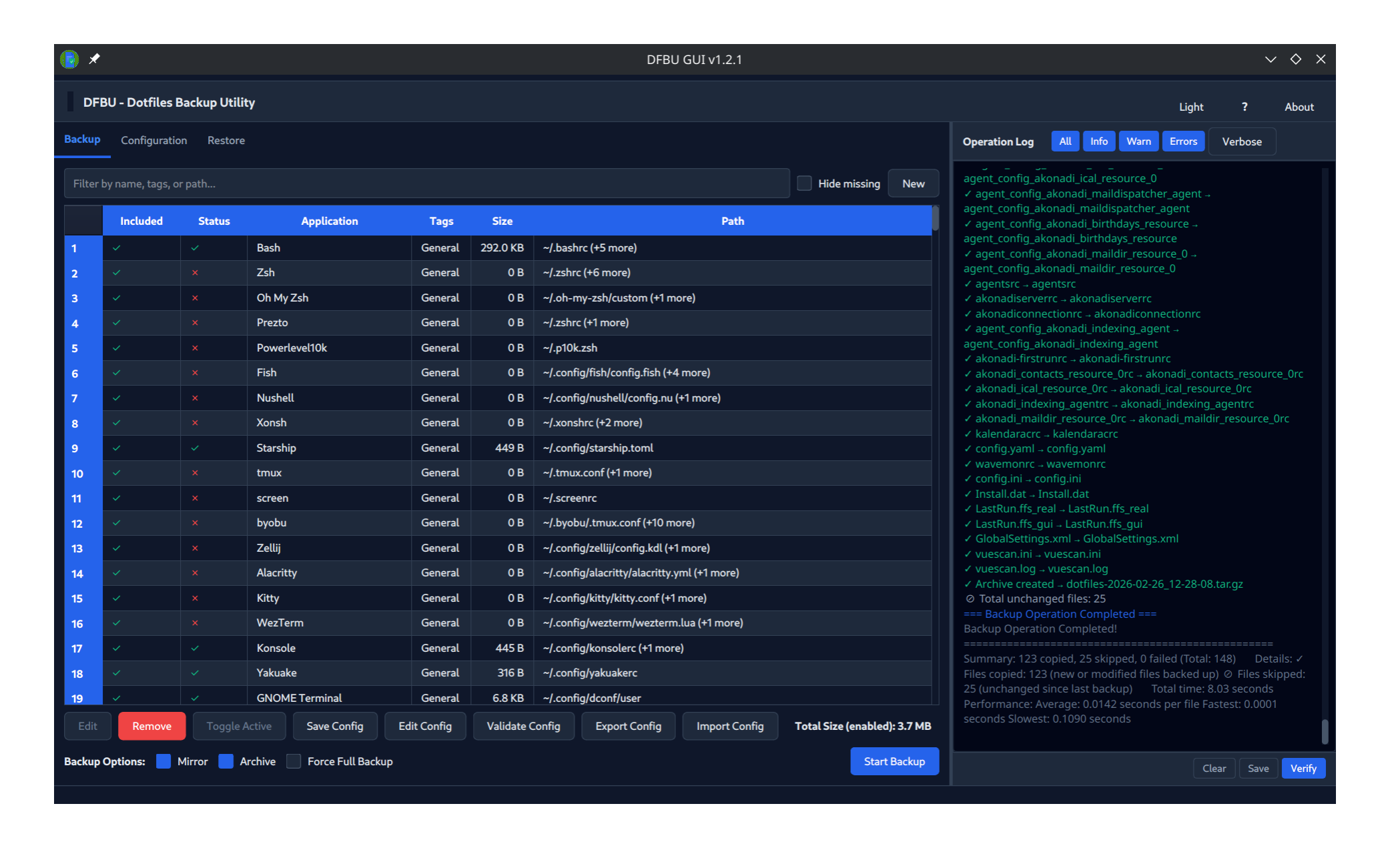 DFBU — Dotfiles Backup Utility screenshot