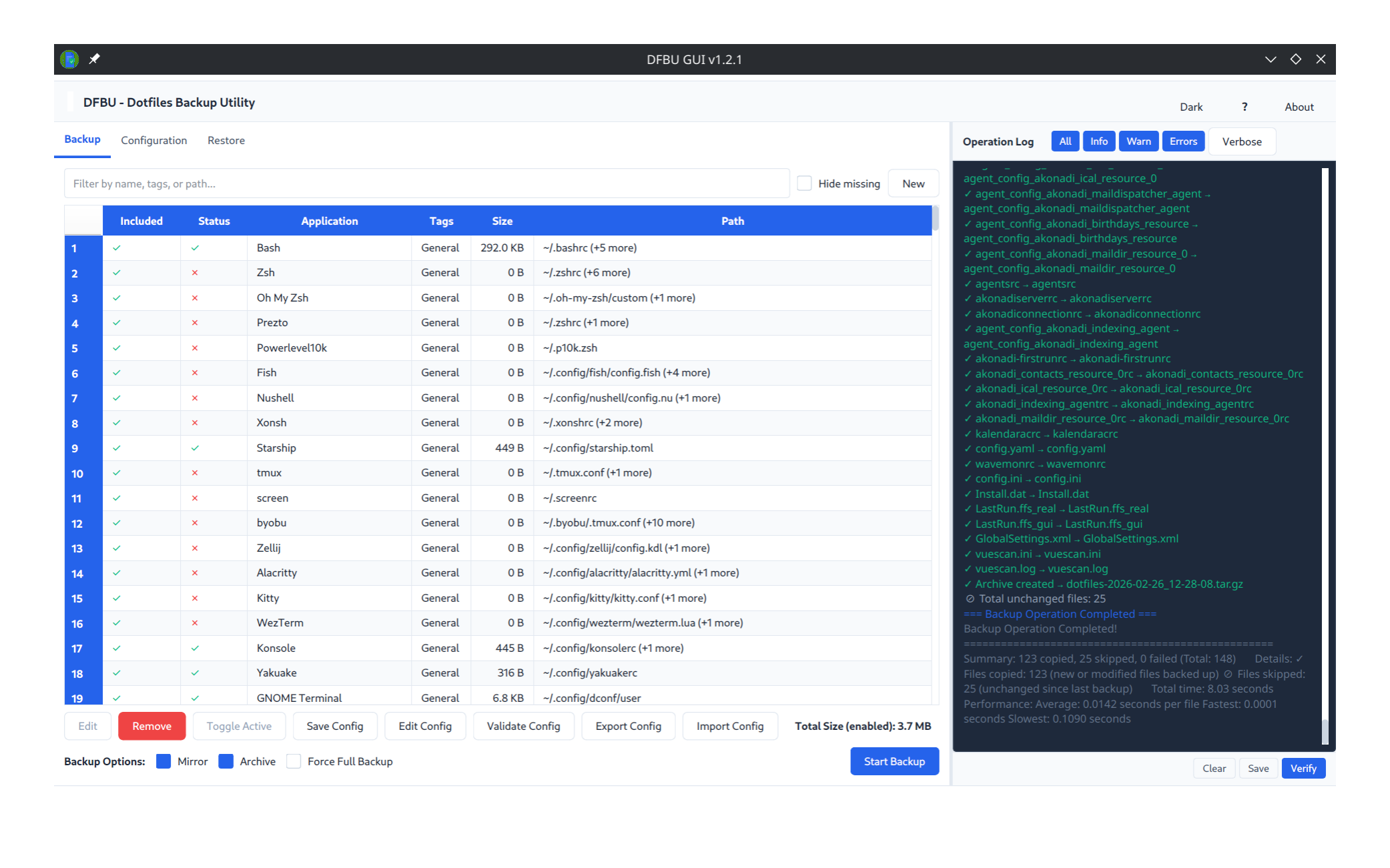 DFBU — Dotfiles Backup Utility screenshot
